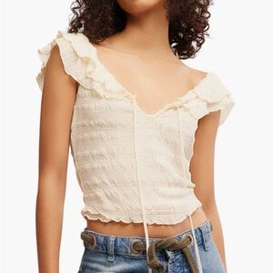NWT Free People Love You More Ruffled Accent Top in Tofu Size Large